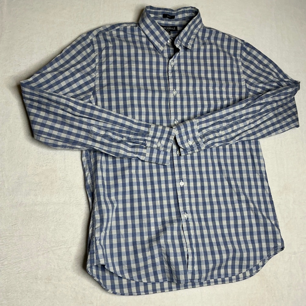 J Crew Mercantile Flex Slim Fit Gingham Button Down Shirt Men's Large Blue White